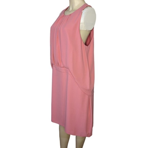 Halston sleeveless pink shirred front Georgette dress size 14 - Picture 3 of 11